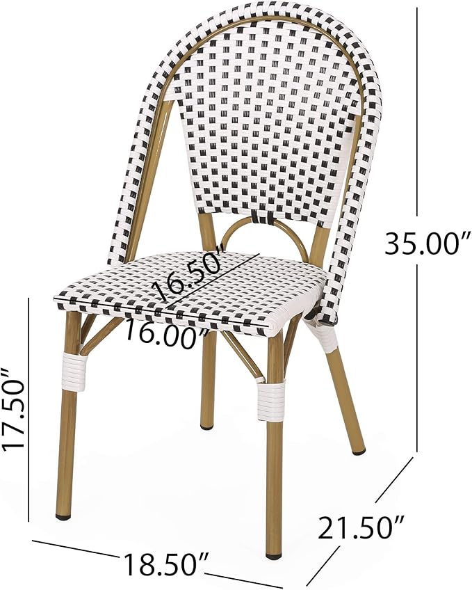 Christopher Knight Home Philomena Outdoor French Bistro Chair (Set of 4), Black + White + Bamboo Print Finish - Photo 3