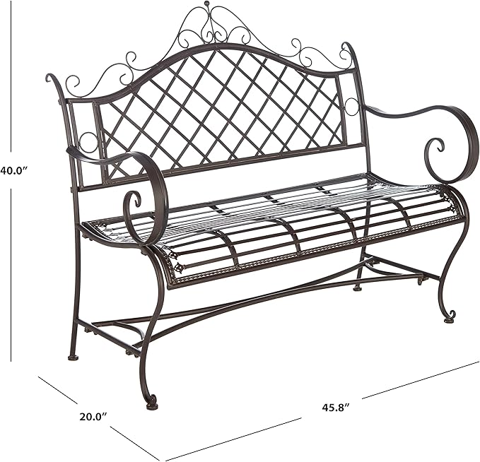 Safavieh PAT5017B Outdoor Collection Abner Rustic Brown Wrought Iron 46-inch Garden Bench