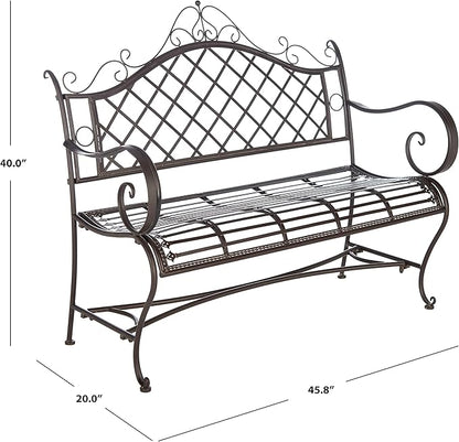 Safavieh PAT5017B Outdoor Collection Abner Rustic Brown Wrought Iron 46-inch Garden Bench