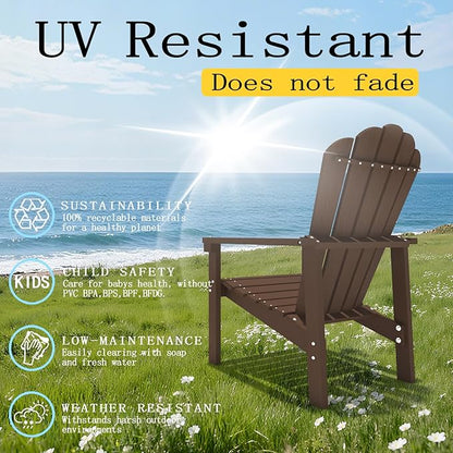 Stackable Adirondack Chair Set of 4, HDPE All-Weather Adirondack Chairs - Durable and Space Saving, Plastic Outdoor Fire Pit Chairs with Cup Holder,Brown