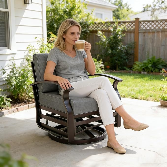 Gotland Outdoor Furniture, Metal Outdoor Swivel Chair with 5.1’’ High-Resilience Seat Cushions 6.2’’ Thick Back Pillow - Photo 3