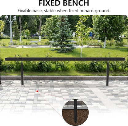 8 Ft Metal Park Benches for Outside, Outdoor Backless Bench with Thermoplastic Coating, Inground Mounted, Commercial Expanded Metal Mesh Bench for Shopping Mall, Store, Park, Patio, Deck, Black
