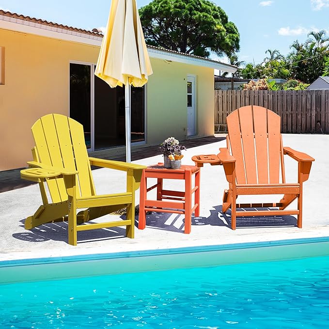 FOOWIN Folding Adirondack Chair Set of 2, HDPE Adirondack Chairs with Cup Holder - Photo 2