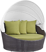 Modway Convene Wicker Rattan Outdoor Patio Retractable Canopy Round Poolside Sofa Daybed in Espresso Peridot - Photo 1