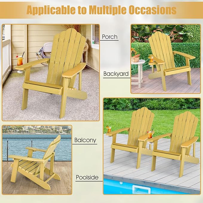 Giantex Outdoor Adirondack Chair - Oversized Patio Chairs w/Hidden Cup Holder, Realistic Wood Grain, 380 LBS Weight Capacity, Weather Resistant Firepit Chairs for Backyard, Garden (1, Yellow)