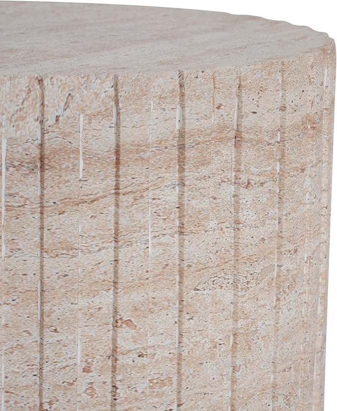 Christopher Knight Home Jaym 18.75" H Indoor Outdoor Accent Side Table, Patio Decorative End Table, Gear-Shaped Lightweight Concrete Garden Stool for Patio Balcony & Garden Decor, Travertine