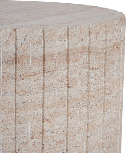 Christopher Knight Home Jaym 18.75" H Indoor Outdoor Accent Side Table, Patio Decorative End Table, Gear-Shaped Lightweight Concrete Garden Stool for Patio Balcony & Garden Decor, Travertine