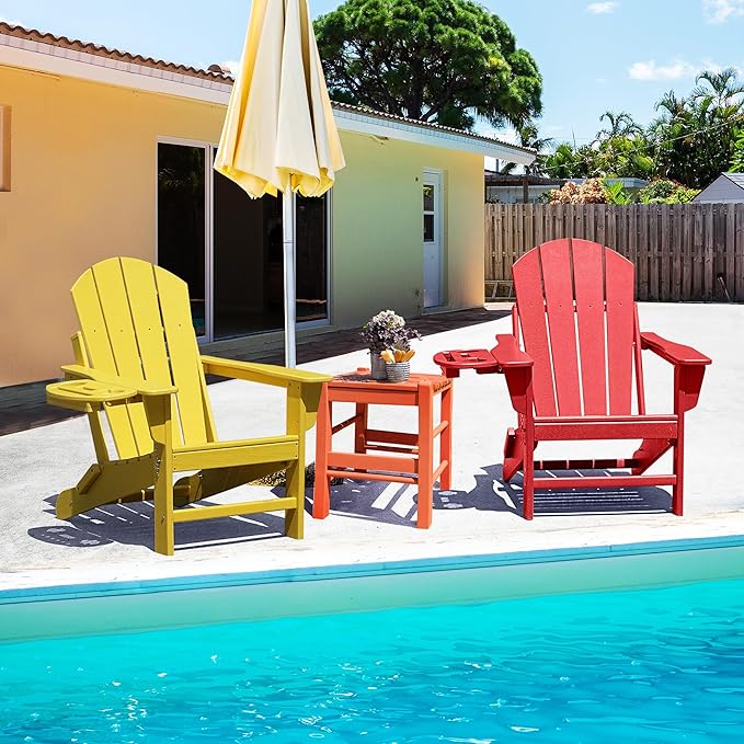 FOOWIN Folding Adirondack Chair Set of 2, HDPE Adirondack Chairs with Cup Holder - Photo 7