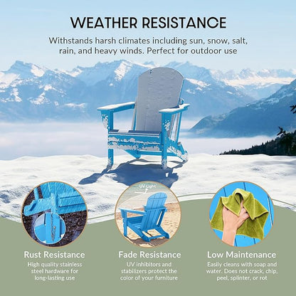 WestinTrends Malibu 2-Pieces Adirondack Chair Set with Side Table, All Weather Outdoor Seating Plastic Patio Lawn Chair Folding for Outside Porch Deck Backyard, Pacific Blue
