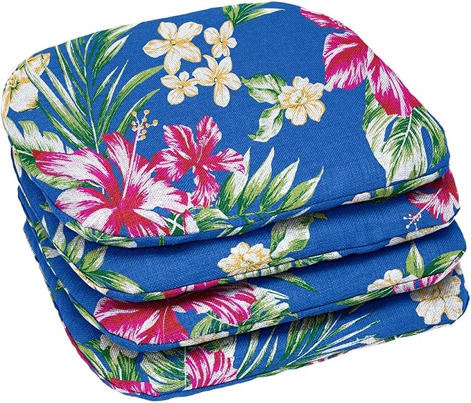 BrylaneHome Indoor/Outdoor Chair Pads (Set of 4) - 16" L x 15.6" W - Water, Stain & Fade Resistant - Cobalt Tropicana - Photo 1