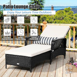 COSTWAY PE Rattan Chaise Lounge Chair Armrest Recliner Adjustable Pillow Black - Photo 6