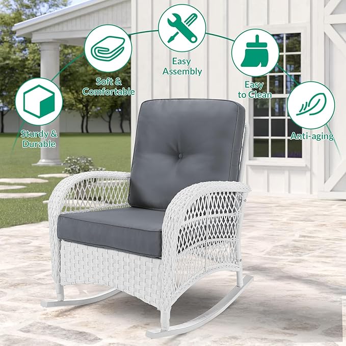 VIVIJASON 3-Piece Outdoor Conversation Bistro Set, Patio Wicker Rocking Chairs Rattan Furniture Sets w/ 2 Rattan Chairs - Photo 6