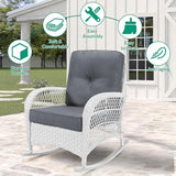 VIVIJASON 3-Piece Outdoor Conversation Bistro Set, Patio Wicker Rocking Chairs Rattan Furniture Sets w/ 2 Rattan Chairs - Photo 6