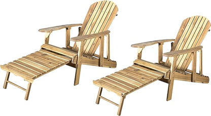 GDFStudio Noble House Hayle Reclining Wood Adirondack Chair w/Footrest (Set of 2) Natural