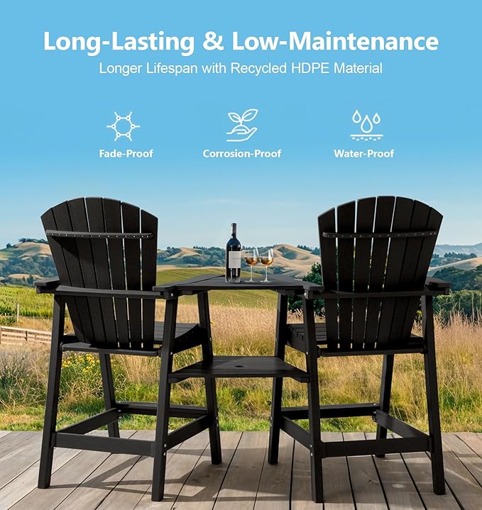 PASAMIC Tall Adirondack Chairs Set of 4, All-Weather HDPE Patio Chairs with Double Connecting Trays - Photo 5