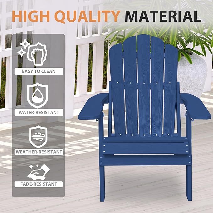 Clihome Outdoor Adirondack Chair Folding Lounge Chairs for Outside Patio Chairs Lawn Chair Plastic Adirondack Chairs for Yard, Garden