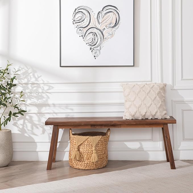 Solid Wood Bench - Minimalist Design, Acacia Wood Construction, Brown Color, Versatile for Entryway, Living Room, Bedroom & Outdoors, Easy Assembly & Weather-Resistant
