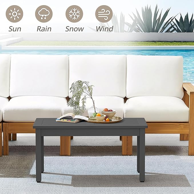 LUE BONA Outdoor Coffee Table Rectangle, 42.5" HDPS Patio Coffee Tables for Outside - Photo 4