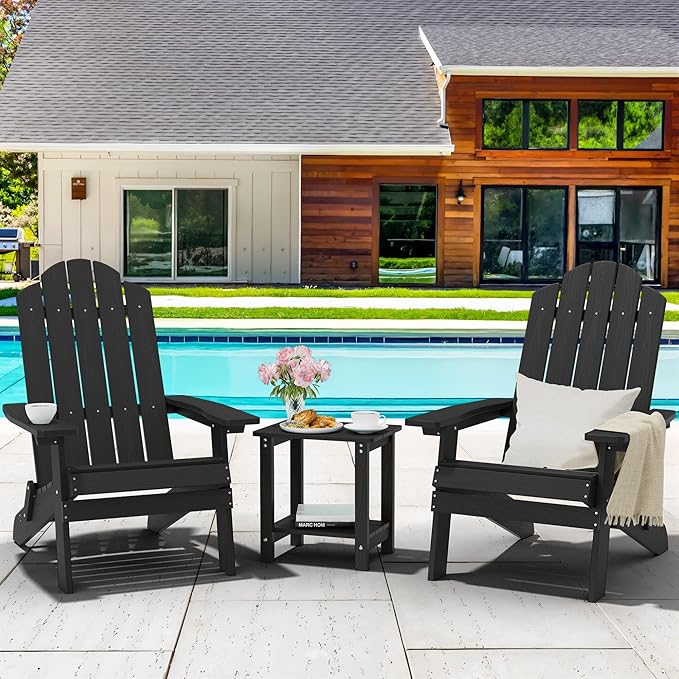 MXIMU Folding Adirondack Chair Weather Resistant Plastic Fire Pit Chairs Adorondic Plastic Outdoor Chairs for Firepit Area Seating Lifetime - Black