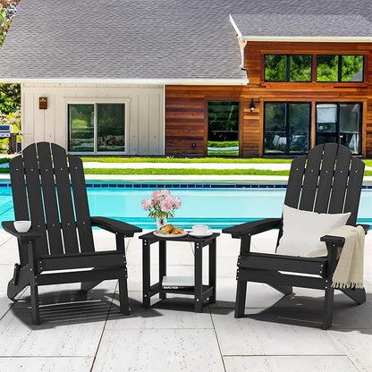 MXIMU Folding Adirondack Chair Weather Resistant Plastic Fire Pit Chairs Adorondic Plastic Outdoor Chairs for Firepit Area Seating Lifetime - Black