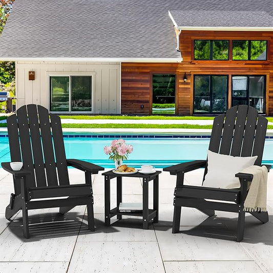 MXIMU Folding Adirondack Chair Weather Resistant Plastic Fire Pit Chairs Adorondic Plastic Outdoor Chairs for Firepit Area Seating Lifetime - Black