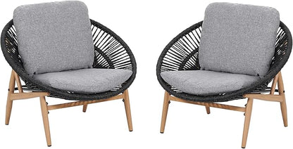 Merax Outdoor Wicker Papasan Chair Set of 2, Rattan Patio Papasan Egg Lounge Chair with Cozy Cushion, Low Seat Round Chair for Backyard Balcony Garden Poolside, All-Weather, Easy Assembly, Grey