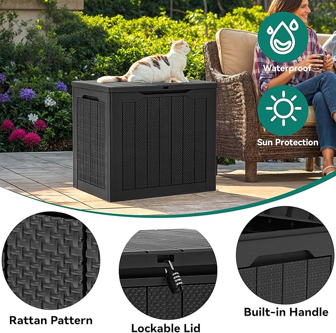 YITAHOME 30 Gallon Outdoor Storage Box, Small Water Resistant Resin Deck Box - Photo 4
