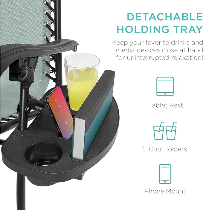 Best Choice Products Set of 2 Adjustable Steel Mesh Zero Gravity Lounge Chair Recliners w/Pillows and Cup Holder Trays - Photo 6