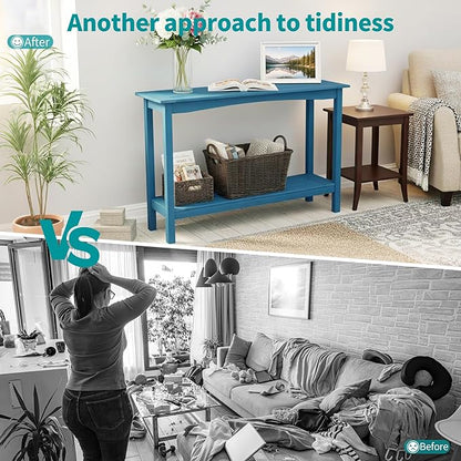 Outdoor Console Table, All-Weather 2-Tier Patio Console Table, Outside Plant Stand Table, Low Maintenance, Never Rot or Fade, HIPS Table for Indoor, Backyard, Garden, Entryway, Light Blue