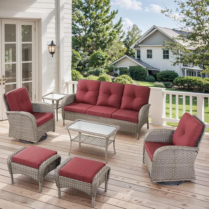 7 Pieces Outdoor Patio Furniture-Swivel Patio Chairs Set of 2 Outdoor Wicker Rattan Sofa Couch with Ottoman Outdoor - Photo 1
