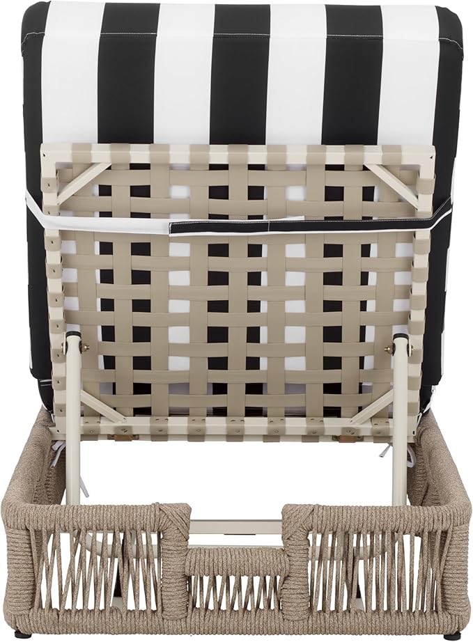 SAFAVIEH Outdoor Patio Furniture Collection - Gillian Heather Tan Rope Daybed, Black Stripe Cushion, Coastal Sunlounger, Fully Assembled (PAT7527E)