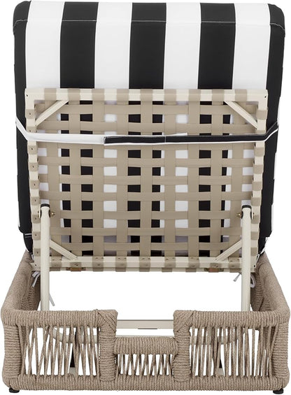 SAFAVIEH Outdoor Patio Furniture Collection - Gillian Heather Tan Rope Daybed, Black Stripe Cushion, Coastal Sunlounger, Fully Assembled (PAT7527E)