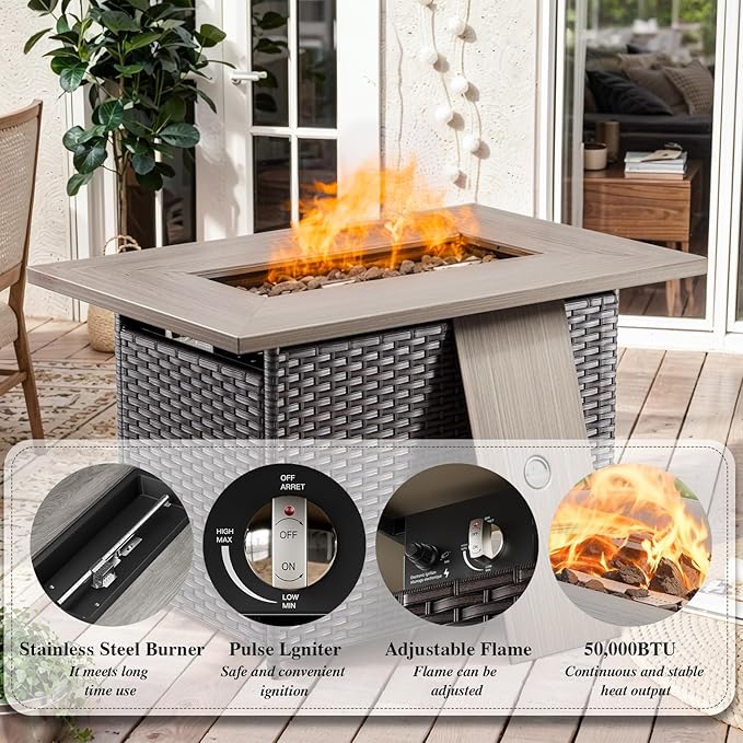 HUMMUH 6 Pieces Patio Furniture Set with Fire Pit Table High Back Outdoor Conversation Set Wicker Patio Couch Outdoor - Photo 5