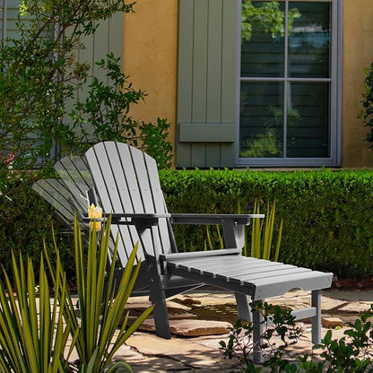 FUNBERRY Adjustable Folding Adirondack Chairs Set of 2 with Retractable Ottoman, All Weather Fire Pit Chairs with Cup Holder