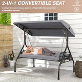 3 Seat Outdoor Porch Swing Chair, Adjustable Canopy Swing Bench, Convertible Backrest Swing Bed with Thicken Cushions - Photo 4