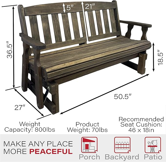 Amish Casual Heavy Duty 800 Lb Mission Pressure Treated Porch Glider (4 Foot, Dark Walnut Stain) - Photo 3