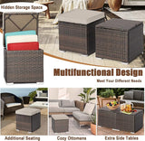 MEDIMALL Patio Wicker Ottoman Set of 2, Multipurpose Outdoor Footstool w/Removable Cushions, Rattan Side Table w/Storage - Photo 5