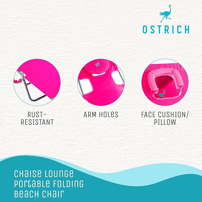 Ostrich Chaise Lounge Folding Portable Sunbathing Poolside Beach Chair (2 Pack) - Photo 4