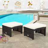 Tangkula 2 Pieces Patio Rattan Ottomans, All Weather Outdoor Footstool Footrest Seat with Soft Cushion, Hidden Zipper - Photo 8