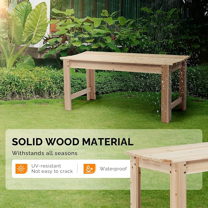 VINGLI Outdoor Wood Bench, 40" Outdoor Bench Patio Wooden Bench Garden Bench Outdoor Backless Bench for Deck Patio (Natural)