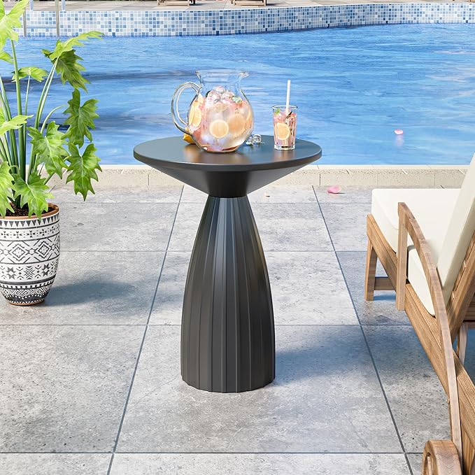 Round Metal Outdoor Patio Side Table Set of 2, Steel Outdoor Accent Table, Black Small End Table, PatioFurniture, for Garden, Pool, Yard, Balcony, Living Room, Deck, Weather Resistant