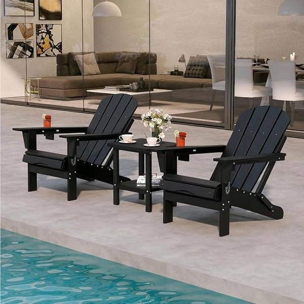 Black 6-Piece Folding Adirondack Chair Set with Cup Holders, Ottomans - Photo 1