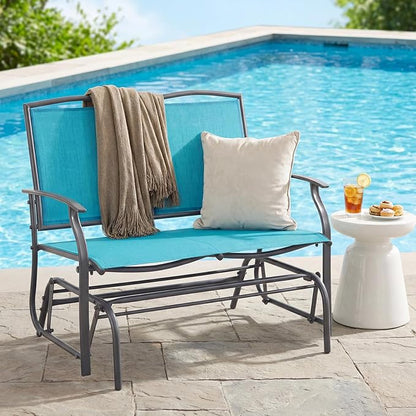 Giantex Outdoor Glider Bench, Patio Glider Bench for Outside, Steel Frame, 400 Lbs Capacity, Ergonomic Swing Rocking Chair Loveseat, 2-Person Porch Swing Rocker for Backyard, Lawn, Balcony, Turquoise