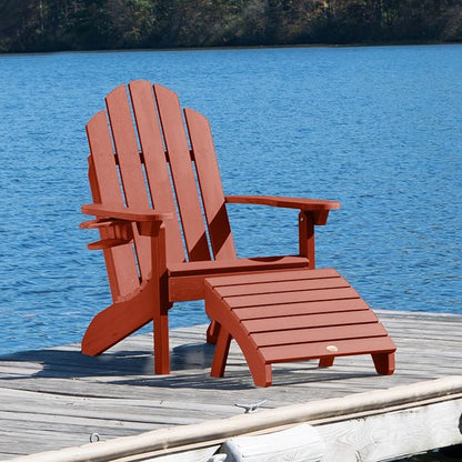 Highwood AD-KITCLAS4-RED Classic Wesport Adirondack Chair with Ottoman and Cup Holder, Rustic Red