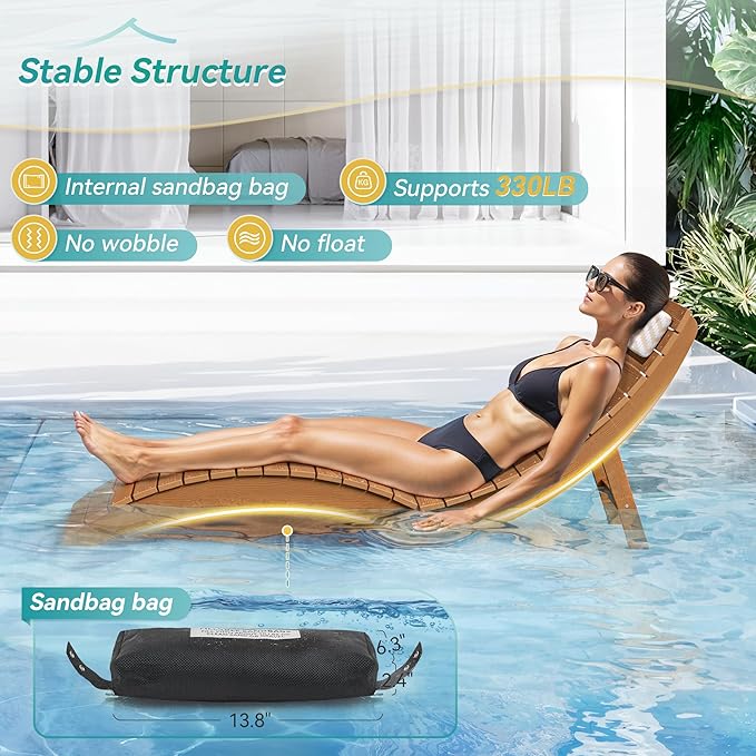Folding Pool Lounge Chairs, Pre-Assembled HDPS Anti-Floating Lounge Chair with Headrest for in-Pool Use - Photo 4
