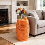 Large Outdoor Side Table, 18"H Modern Lace Cut-Out Metal End Table - Photo 4