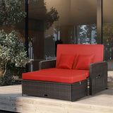 LDAILY Moccha Outdoor Daybed, Wicker Loveseat Sofa Set with 4-Postion Adjustable Backrest, Storage Ottoman, Cushions - Photo 2