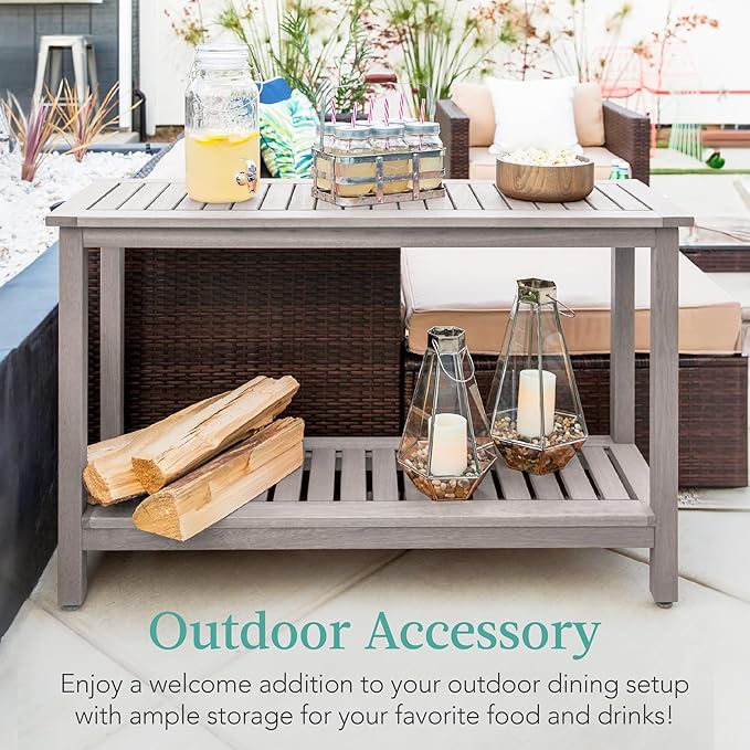 Best Choice Products 48in 2-Shelf Eucalyptus Wooden Console Table Indoor Outdoor Multifunctional Buffet Bar Storage - Photo 4