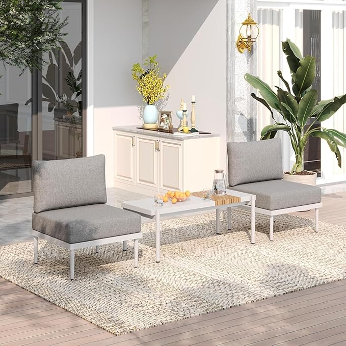 Sundale Outdoor 3 Pieces Patio Furniture Set, Metal Outdoor Sectional Sofa with Coffee Table - Photo 1