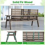 HAPPYGRILL Outdoor Fir Wood Bench with Foldable Middle Table, 2-3 Person Patio Garden Bench with Armrests and Backrests - Photo 4